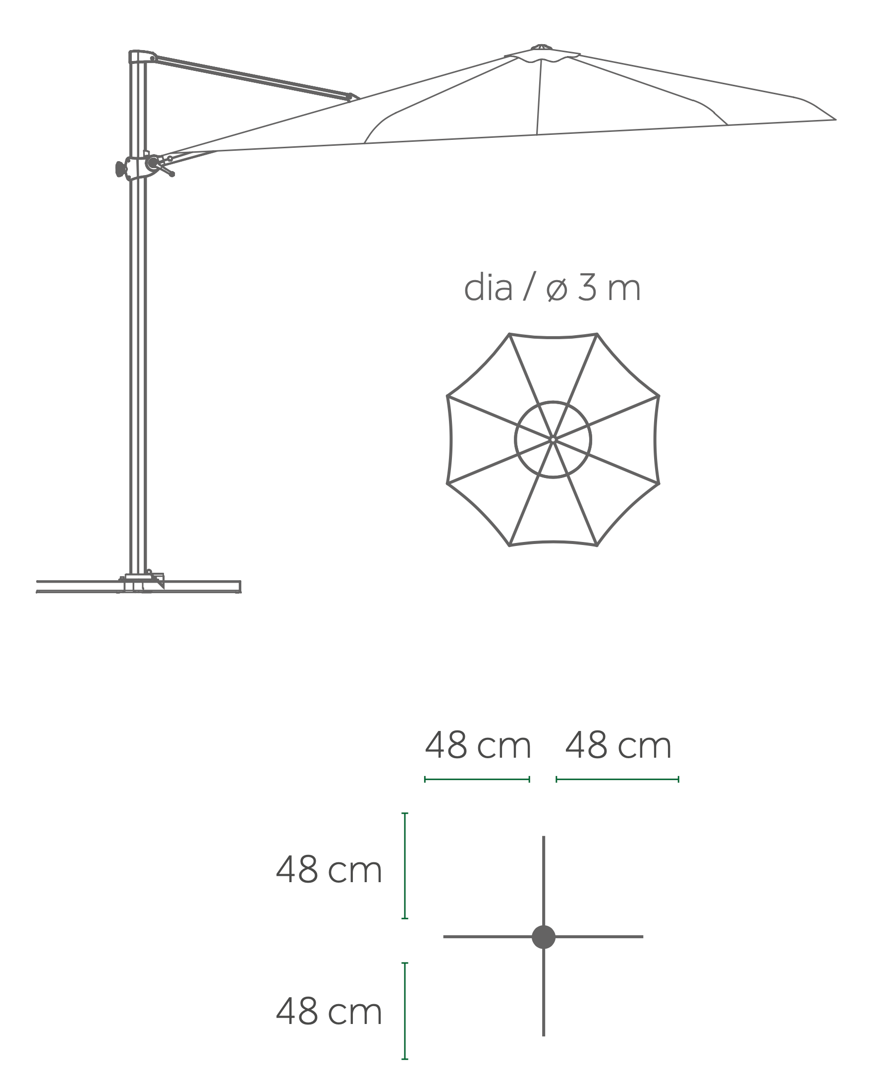 BAROS Round Hanging Umbrella, dia. 3m, Anthracite
