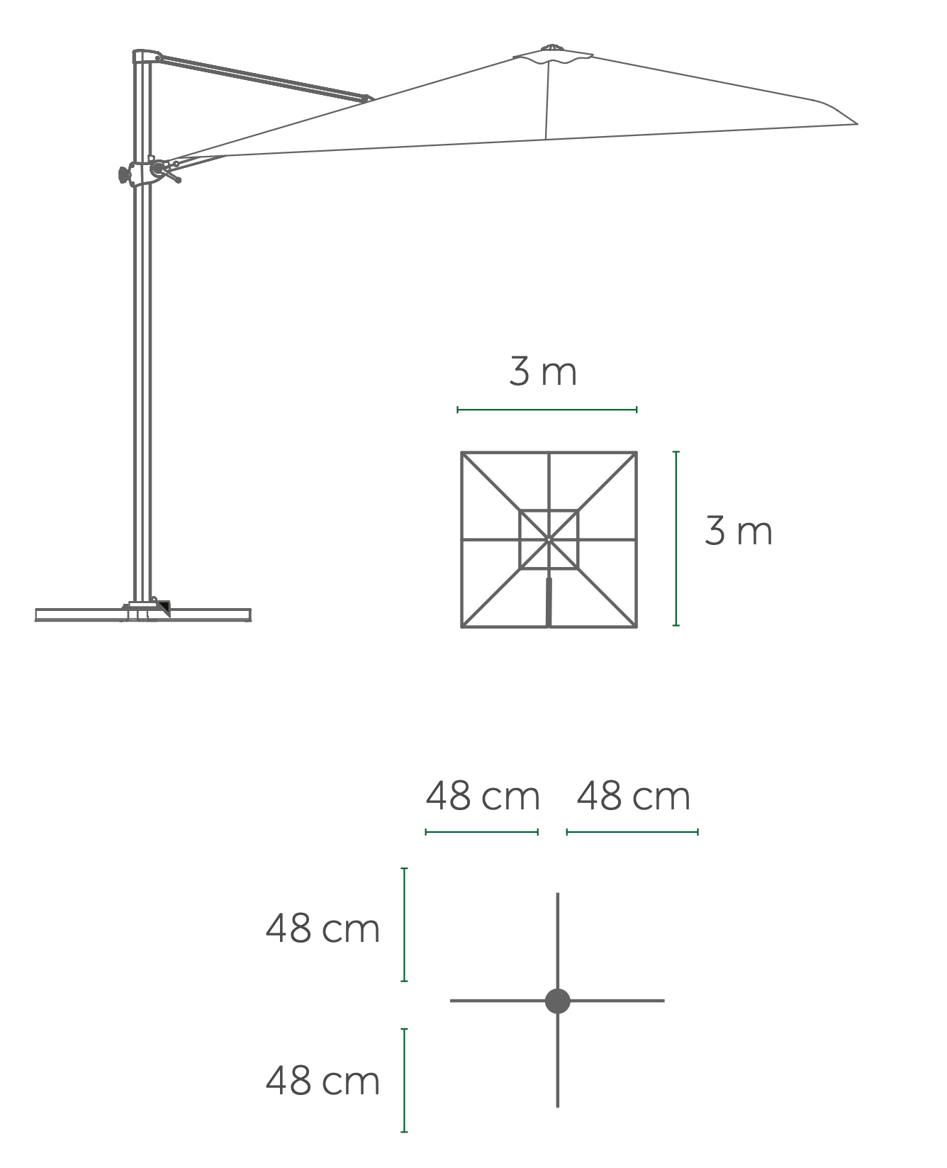 BAROS Square Hanging Umbrella (Iron Grey/Light Grey)